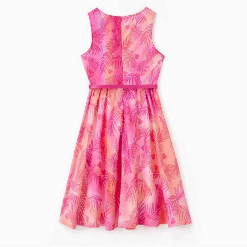 Women Disney Mickey and Friends Tropical Style Sleeveless Pink Dress w Belt Set - Picture 2 of 11